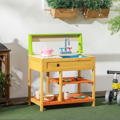 Infurnic Play Food and Toy Kitchens Mud Kitchen Outdoor Kitchen Playset Wooden, Gift for Girls Boys Aged 3-8 Years, Colorful, 26.00"*16.90"*6.70"