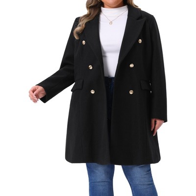 Agnes Orinda Women's Plus Size Double Breasted Notch Lapel Pocket Long Trench Pea Coats