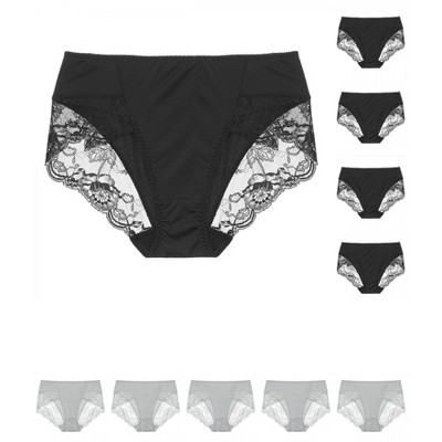 INSPIRE CHIC Women's Mid-Rise Solid Lace Trim Invisible Briefs 10 Packs