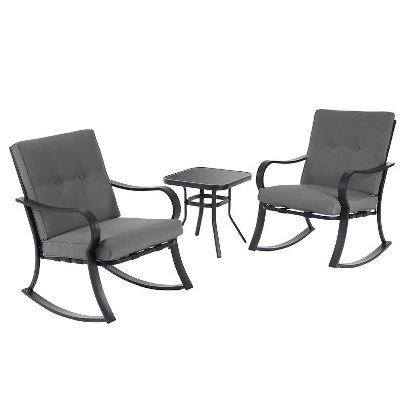 Sonkuki 3 Pieces Patio Rocking Bistro Set with Glass Table, 1 of 9