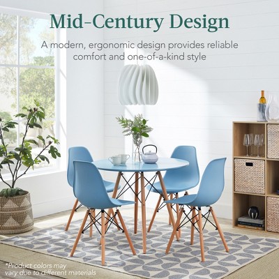 Blue and Oak Mid-Century Modern 5-Piece Dining Set with Beech Wood Legs