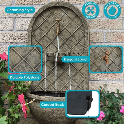 Messina 26" French Limestone Polystone Outdoor Wall Fountain