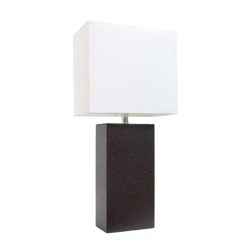 Leather Table Lamp With Fabric Shade Espresso Brown - Elegant Designs ...