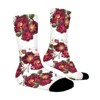 Maroon And Peach Floral Women Printed Crew Socks Funny Funky Socks Soft Polyester Novelty Gifts for Artists Men - 3 of 4
