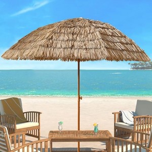 Angel Sar 8' Thatch Patio Tiki Umbrella, Tropical Palapa Straw Beach Umbrella with 8 Ribs & Adjustable Tilt, Hawaiian Style Patio Umbrella - 1 of 4