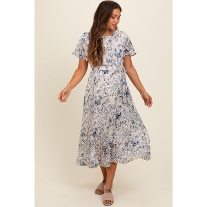 Pinkblush Cream Floral Pleated Maternity Midi Dress - 1 of 4