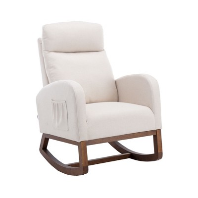 Okak Upholstered Rocking Accent Chair with Wood Legs & Side Pocket,Comfy Lounge Chair for Living Room,Bedroom