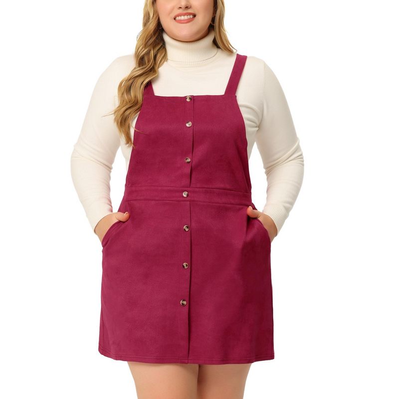 Agnes Orinda Women Plus Size Suspender High Waist A-Line Suede Overall Skirt, 2 of 7