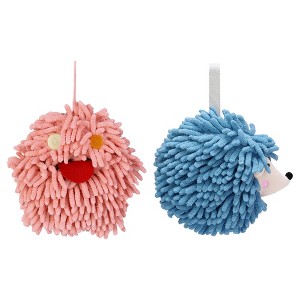 REGALWOVEN Fuzzy Cute Cartoon Decorative Hand Drying Hanging Ball Hand Towels 7" x 7" 2 Pcs - 1 of 4