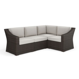 Martha Stewart Bedford Indoor-Outdoor Modular Patio 4-Seat Sectional Sofa in Rattan Wicker with All-Weather Cushions - 1 of 4