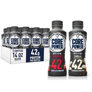 Core Power Elite High Protein Shake, Variety 12 Pack (6 Vanilla and 6 Strawberry) 42g Bottle, 14oz - 1 of 4
