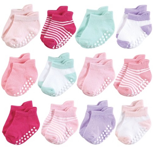 Hudson Baby Infant Girl Non-skid No-show Socks, Pink Lilac, 2-4 Toddler ...