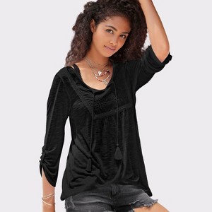Women's Embroidered 3/4 Sleeve Top - LASCANA - 1 of 4