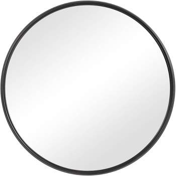 Uttermost Round Vanity Decorative Wall Mirror Modern Aged Satin Black Solid Iron Frame 35" Wide for Bathroom Bedroom Living Room