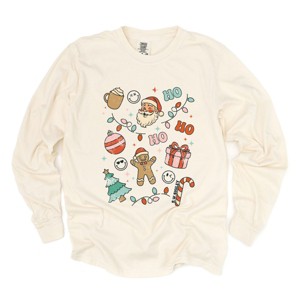 S.W.Smiley Christmas Collage Sparkle - Womens Garment Dyed Long Sleeve - 1 of 3