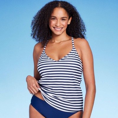 Women's Striped Racerback Tankini Top - Kona Sol™ Navy Blue S