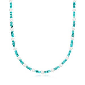 Ross-Simons Turquoise Bead and 6-6.5mm Cultured Pearl Necklace With Sterling Silver Size 18 - 1 of 3