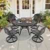 5-Piece Round Cast Aluminum Patio Set with Swivel Chairs,Red Cushions,and Umbrella Hole - 4 of 4