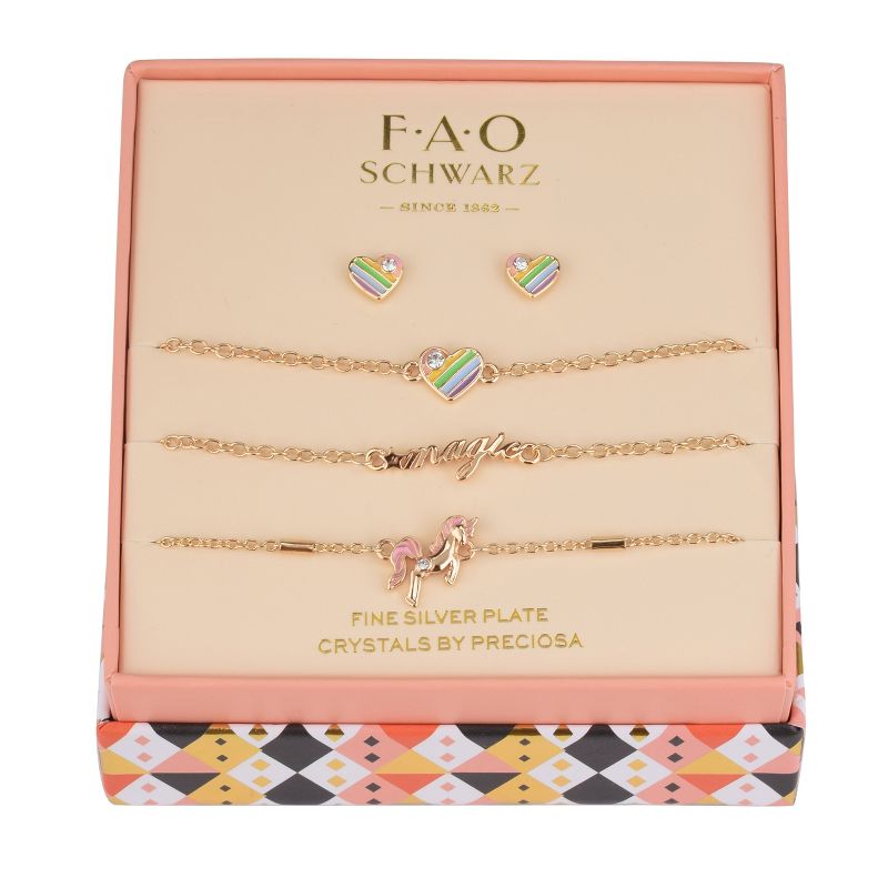 FAO Schwarz Gold Tone Unicorn Trio Bracelet and Earring Set, 2 of 3