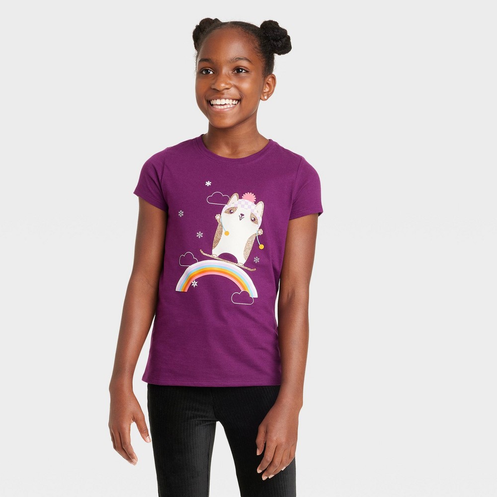 Girls' Short Sleeve Corgi Graphic T-Shirt - Cat & Jack Purple L(10/12)