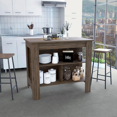 INFURNIC Kitchen Carts and Islands Kitchen Island with Open Shelves and Spacious Prep Surface, Brown, 27.5"*40.5"*35.4"