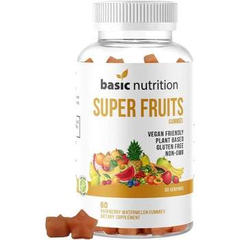 Basic Nutrition SuperFruits Beauty Supplement Gummies, Collagen-Promoting For Skin and Hair, Vegan, Non-GMO, Gluten And Gelatin Free