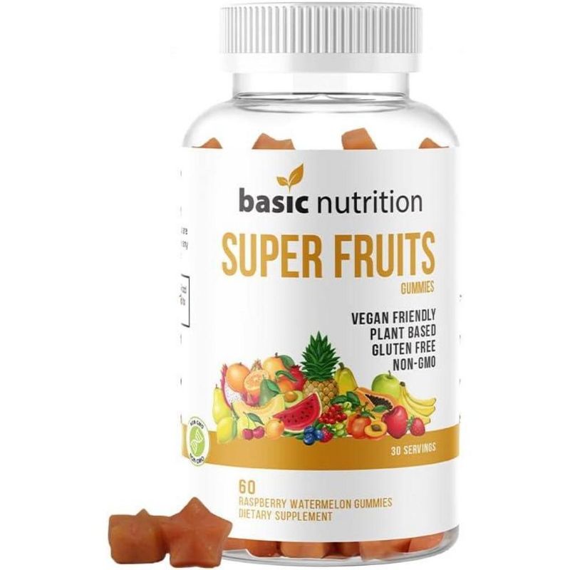 Basic Nutrition SuperFruits Beauty Supplement Gummies, Collagen-Promoting For Skin and Hair, Vegan, Non-GMO, Gluten And Gelatin Free, 1 of 10