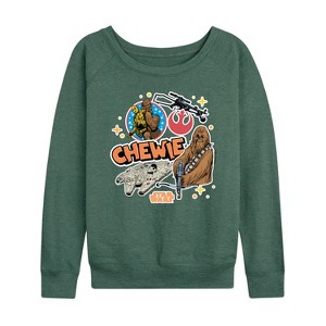 Women's - Star Wars - Chewie Stickers Lightweight French Terry Wide Neck Long Sleeve Shirt - 1 of 4