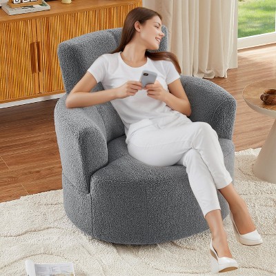 TOAOTBNBO Recliner Accent Chair with 360° Swivel Base, Upholstered Barrel Armchair with Adjustable Headrest Round Sofa Chair for Office