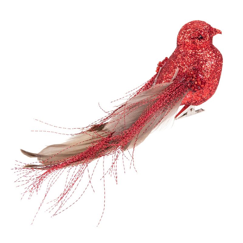 Northlight Glittered Bird with Feather Tail Christmas Clip Ornament - 7" - Red, 3 of 6