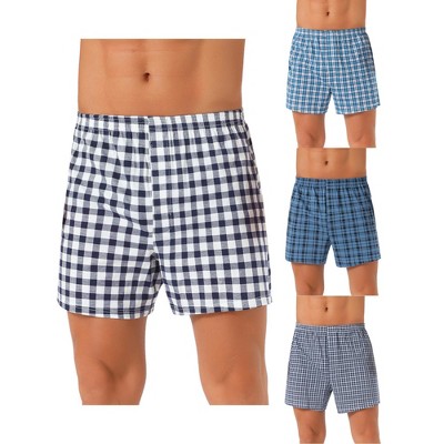 INSPIRE CHIC Men's 4 Pack Elastic Waistband Plaid Pattern Underwear Boxer Shorts