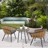 Outsunny 3 Piece Patio Set, Outdoor Bistro Furniture, PE Rattan Wicker Table and Chairs, Cushioned, Barrel Style - 2 of 4