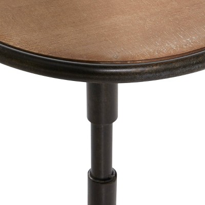 Industrial Black Metal and Brown Wood Round Accent Table