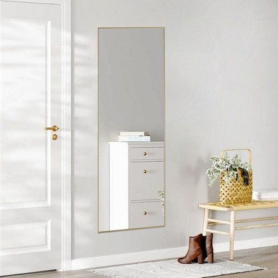 FURNIinspire Full Length Mirrors Floor Standing Mirror, Wall Mirror With Stand Aluminum Alloy Thin Frame For Bedroom, Dressing Room, Gold, 21"*64"
