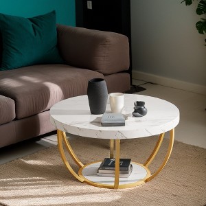 Hommoo Wooden Coffee Table, 2-Tier Round Central Cocktail Table with Shelves - 1 of 4