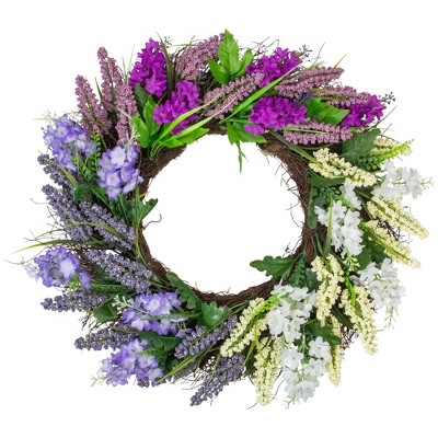 Northlight Heather and Star Flower Artificial Spring Wreath, Purple and White 22-Inch