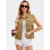 INSPIRE CHIC Women's Sleeveless Turndown Collar Button Down Chest Flap Pockets Washed Denim Vest - 3 of 4