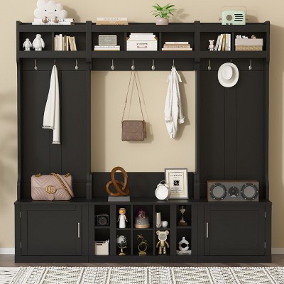 4-In-1 Particle Board  Multi-functional Hall Tree Entryway With Bench,Coat Rack And Shoe Storage,For Hallways,Living Room-Cuddlewood