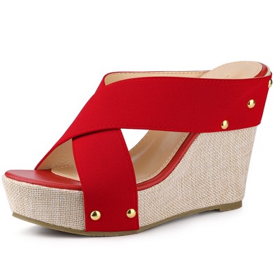 Perphy Women's Open Toe Platform Linen Slide Wedge Heel Sandals