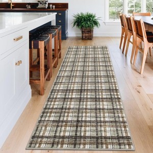 Washable Area Rugs for Living Room Bedroom Modern Plaid Rug Soft Non-Slip Low Pile Carpet Farmhouse Runner Rug - 1 of 4