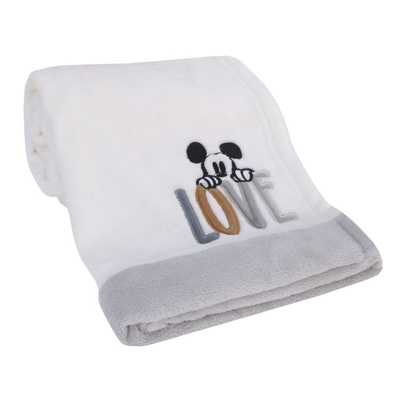 Disney Mickey Mouse Love Mickey White, Gray, and Tan Love Applique Super Soft Baby Blanket, 3 of 8