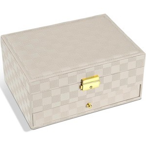 Jewelry Box - Large PU Leather Jewelry Organizer Storage Case with Two Layers Display - 1 of 4