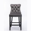 Gulches Contemporary Velvet Upholstered Barstools Set of 2 (Gray) with Button Tufted Chrome Nailhead Trim Wooden Legs 300LBS Capacity - 3 of 4