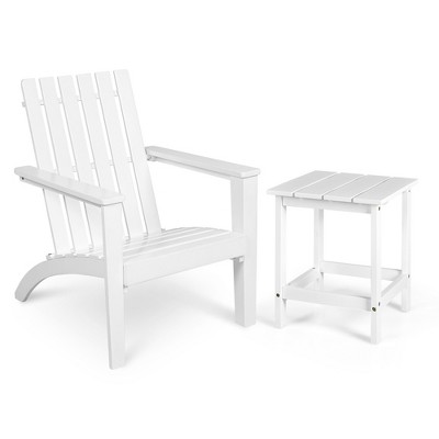 Costway 2PCS Patio Adirondack Chair Side Table Set Solid Wood Garden Deck White