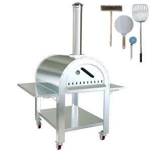Dual Fuel Outdoor Pizza Oven - Stainless Steel Pizza Maker With Casters Insulation Multi Fuel Grill Portable Design - 1 of 4