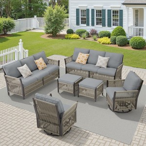 Buenhomino 6-Piece Outdoor Resin Wicker Set – 2 Sofas, 2 Swivel Chairs & 2 Ottomans with UV-Resistant Cushions & Steel Frame - 1 of 4
