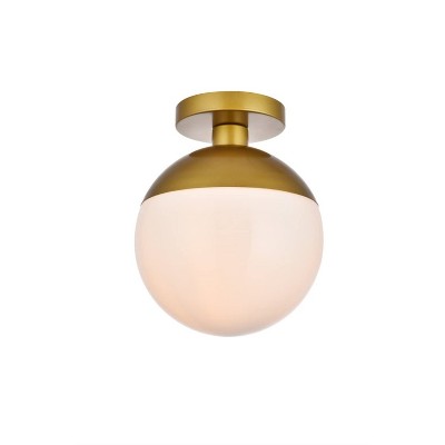 Brass and Frosted White Globe Flush Mount Light