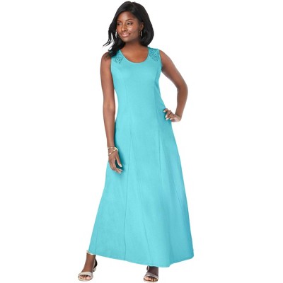 Jessica London Women's Plus Size Stretch Cotton Crochet-Back Maxi Dress