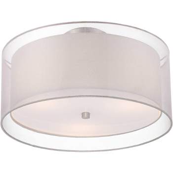 Possini Euro Design Ceiling Light Flush Mount Fixture Polished Nickel Double Drum 18" Wide for Bedroom Kitchen