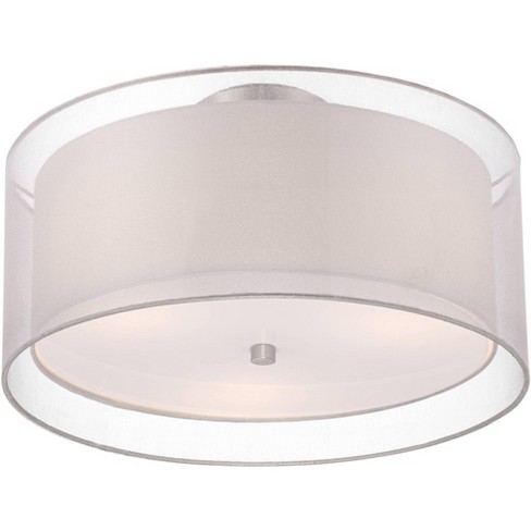 Possini Euro Design Ceiling Light Flush Mount Fixture Polished Nickel Double Drum 18 Wide For Bedroom Kitchen Target - White Drum Flush Ceiling Light